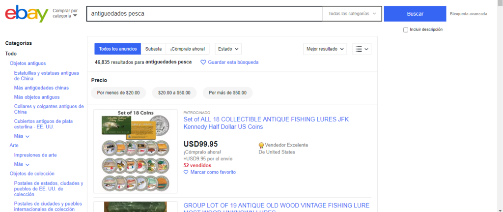 eBay para comprar antigüedades de pesca