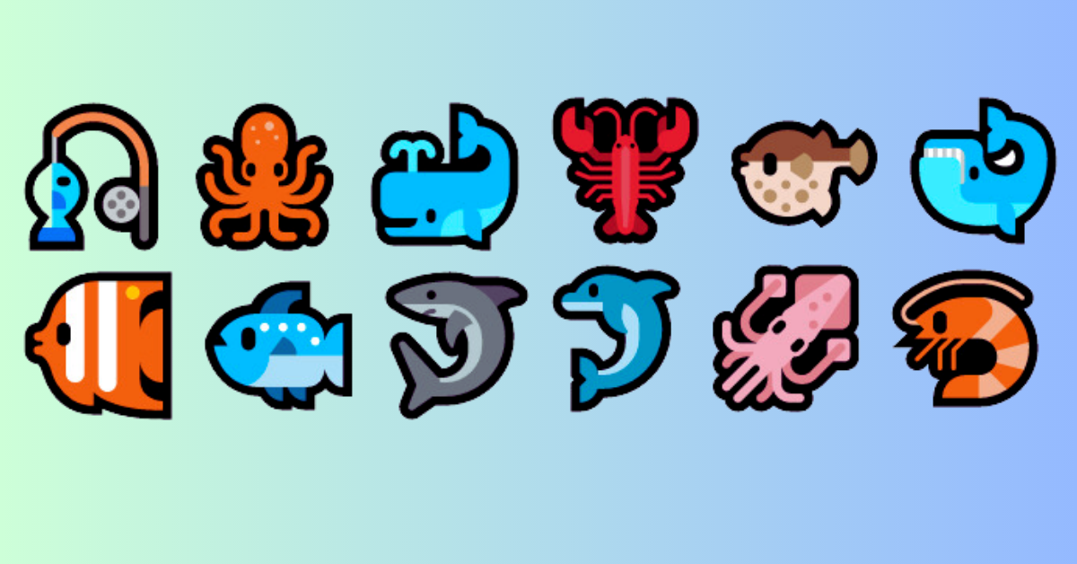 símbolos, líneas y emojis de peces y pesca para usar en redes sociales